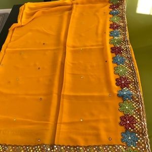 embroidered work  saree with ready made blouse